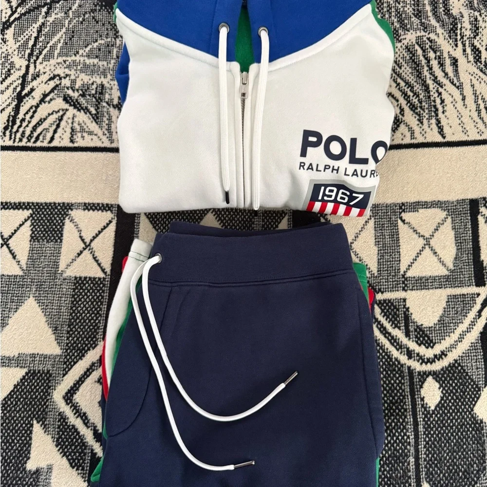 Polo Ralph Lauren Double Knit White/Red/Blue/Green ColorBlock Hoodie & Joggers